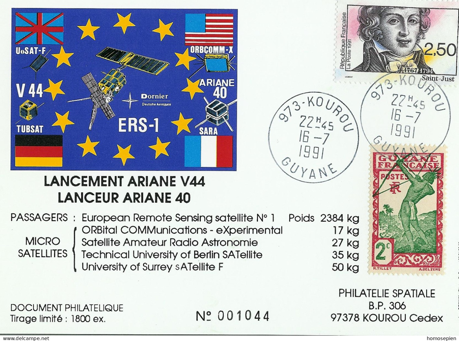 Espace 1991 07 17 - CSG - Ariane V44 - Sigle - Europe