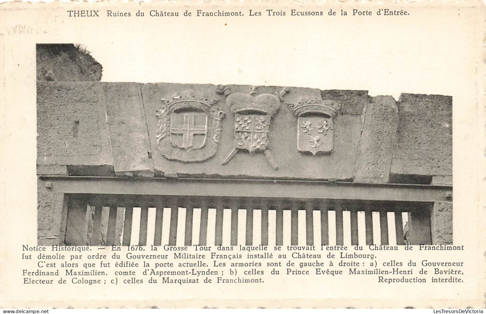 BELGIQUE - Theux - Ruines Du Château De Franchimont - Les Trois écussons De La Porte D'entrée - Carte Postale Ancienne - Theux