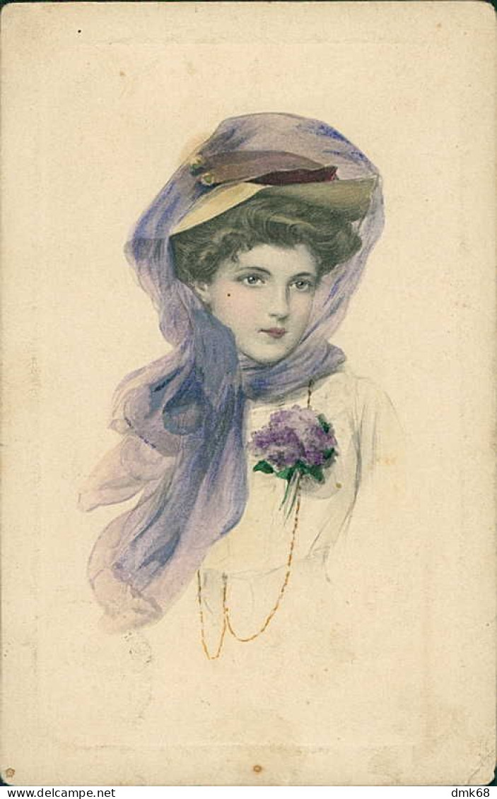 M.M. VIENNE / M. MUNK 1900s ART NOUVEAU POSTCARD SIGNED - WOMAN & FLOWERS - N.450 (5535) - Vienne