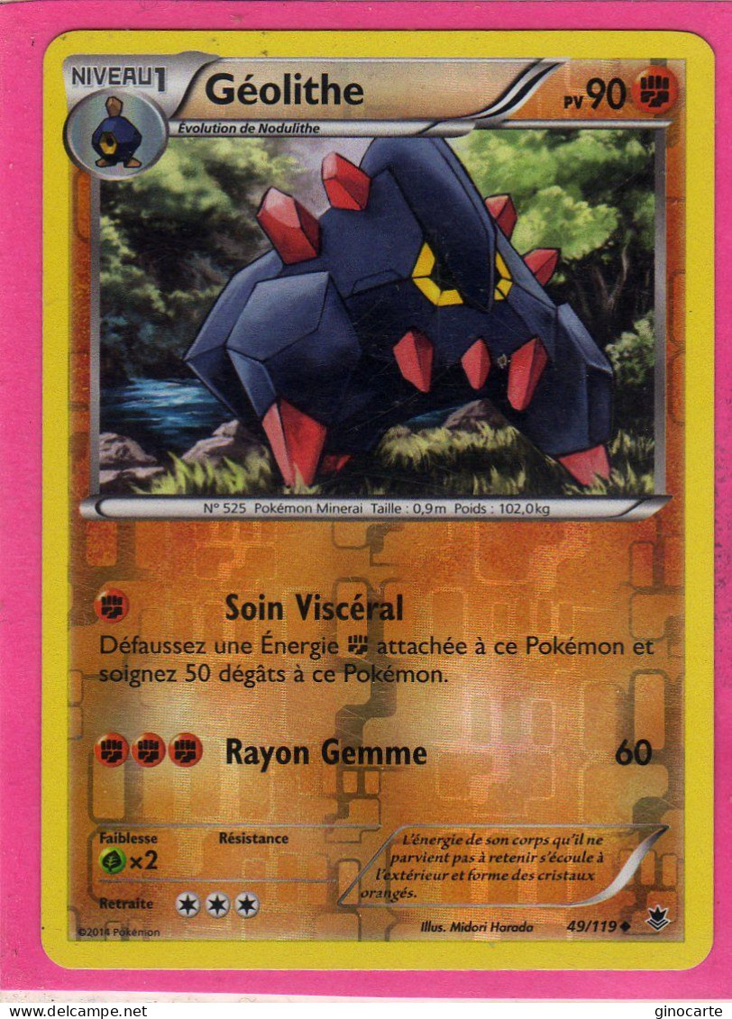 Carte Pokemon Francaise 2014 Xy Vigueur Spectrale 49/119 Geolithe 90pv Reverse Neuve - XY