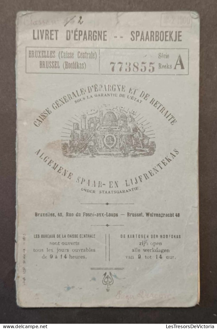 Livret D'épargne - Bruxelles Caisse Centrale Série A - Caisse Générale D'épargne Et De Retraite - Cheques En Traveller's Cheques