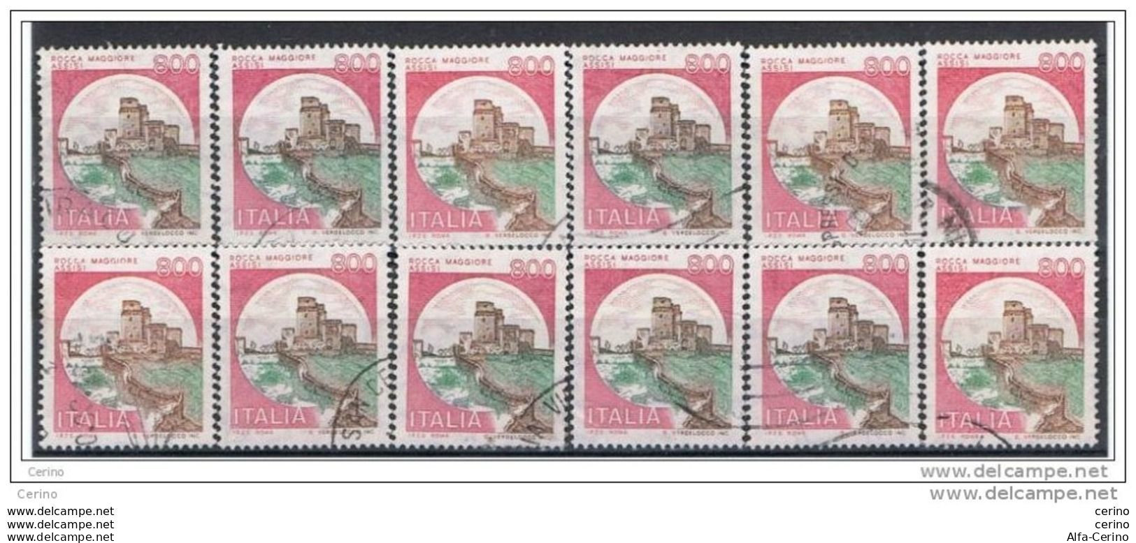 REPUBBLICA:  1980  CASTELLI  -  £. 800  ASSISI  US. -  RIPETUTO  12  VOLTE  -  SASS. 1525 - 1971-80: Used