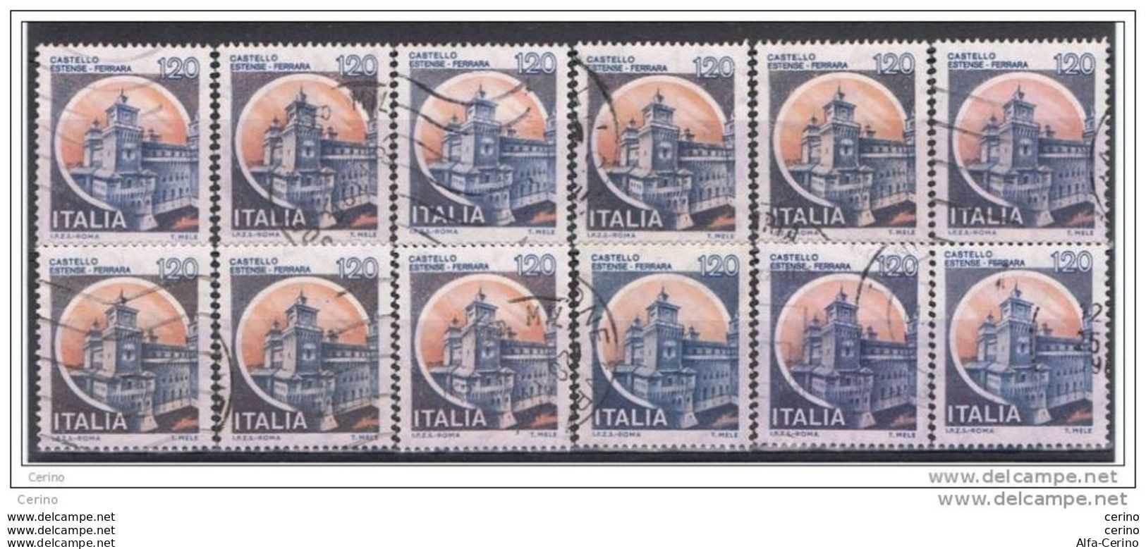 REPUBBLICA:  1980  CASTELLI  -  £. 120  FERRARA  US. -  RIPETUTO  12  VOLTE  -  SASS. 1512 - 1971-80: Usados