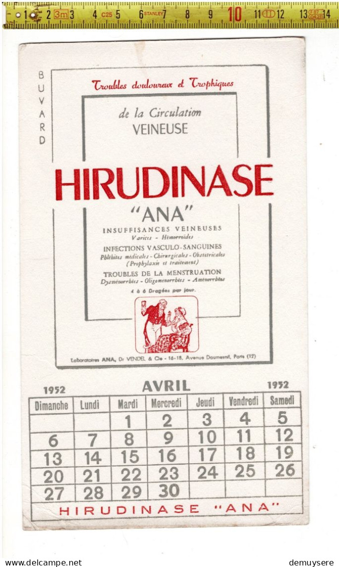 SOLDE 2013 - BUVARD - TROUBLES DOULOUREUX ET TROPHIQUES - HIRUDINASE - 1952 - Drogheria