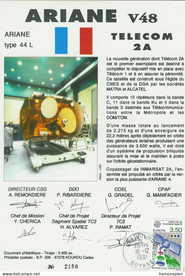 Espace 1991 12 17 - CSG - Ariane V48 - Satellite TELECOM 2A - Europe