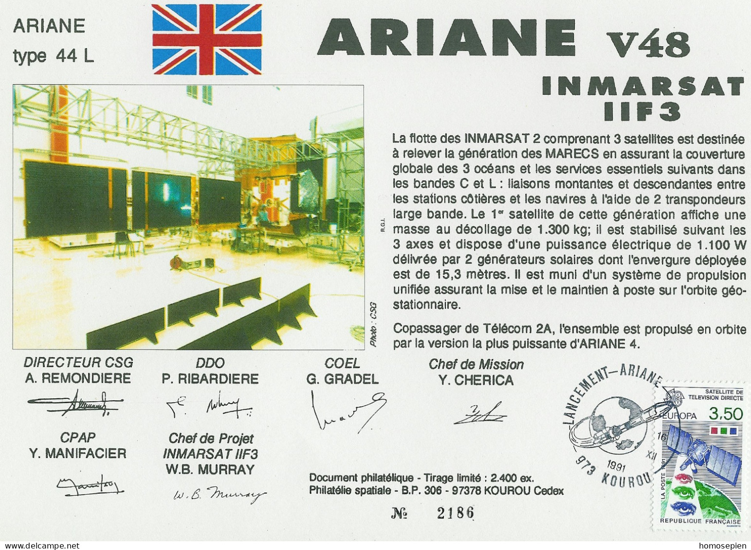 Espace 1991 12 17 - CSG - Ariane V48 - Satellite INMARSAT 2F3 - Europa