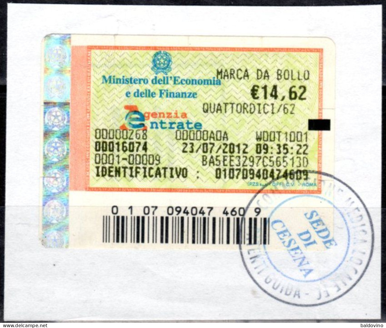 Italia 1986-2012 - 14 Marca da bollo per patenti da 15.000 £. a 14,62 euro;