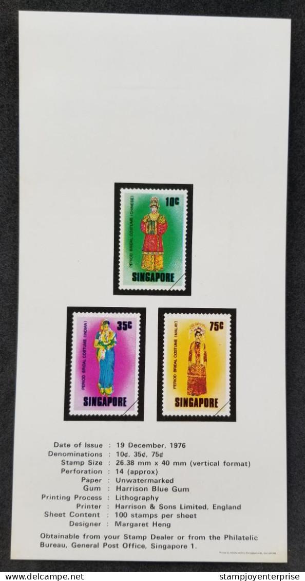 Singapore Period Bridal Costumes 1976 Cloth Wedding Women Costume (stamp FDC) *see Scan - Singapur (1959-...)