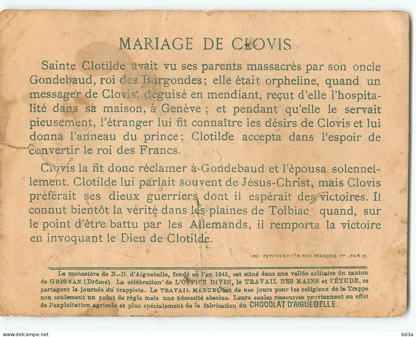 CHROMO  /  CHOCOLAT D'AIGUEBELLE -  MARIAGE DE CLOVIS - - Aiguebelle