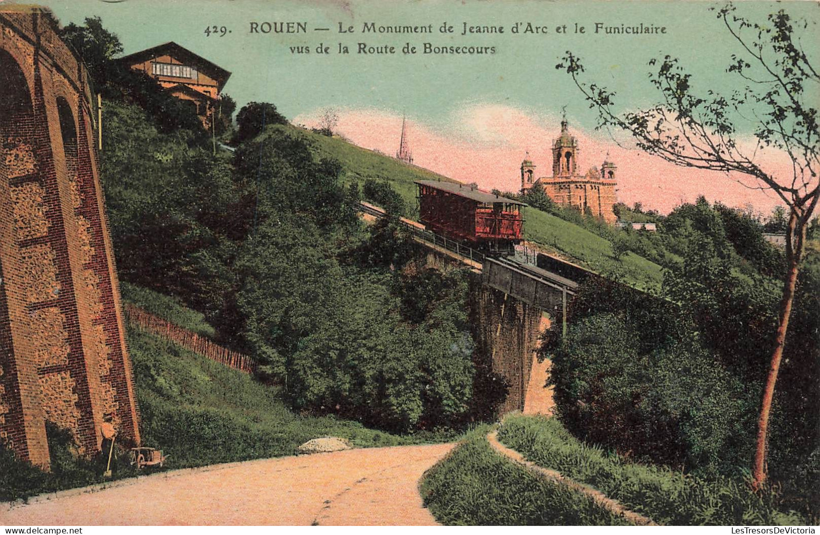 FRANCE - Rouen - Monument De Jeanne D'Arc - Funiculaire Vue De La Route De Bonsecours -Colorisé - Carte Postale Ancienne - Rouen
