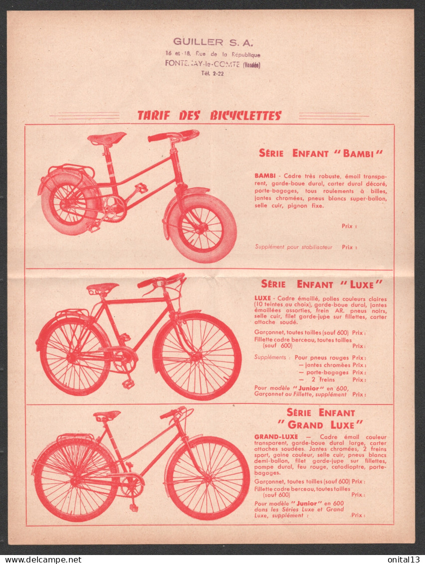 PUB 4 PAGES VELO GUILLER SA FONTENAY LE COMTE VENDEE / BICYCLETTE     F101 - Cyclisme