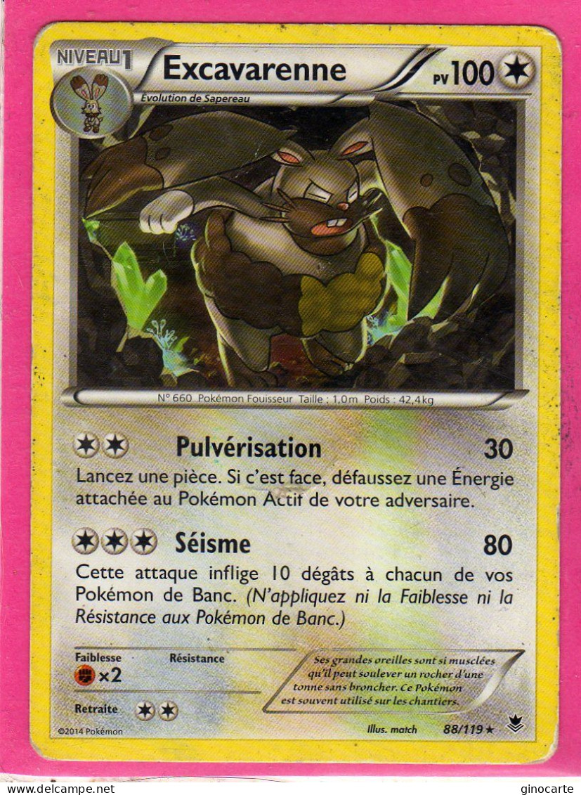 Carte Pokemon Francaise 2014 Xy Vigueur Spectrale 88/119 Excavarenne 100pv Usagé - XY