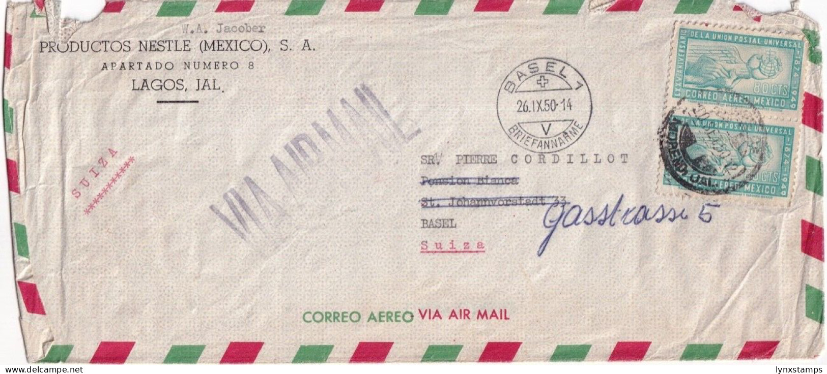 G025 Mexico 1950 Productos Nestle To Basel Suisse Cover - Mexico