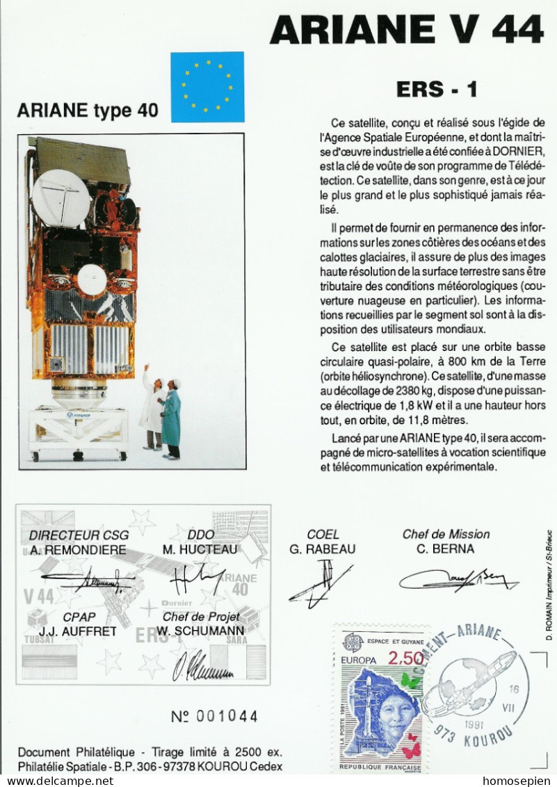 Espace 1991 07 17 - CSG - Ariane V44 - Satellite ERS 1 - Europe