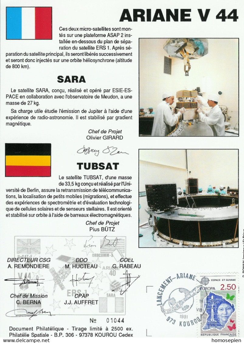 Espace 1991 07 17 - CSG - Ariane V44 - Satellites SARA Et TUBSAT - Europa