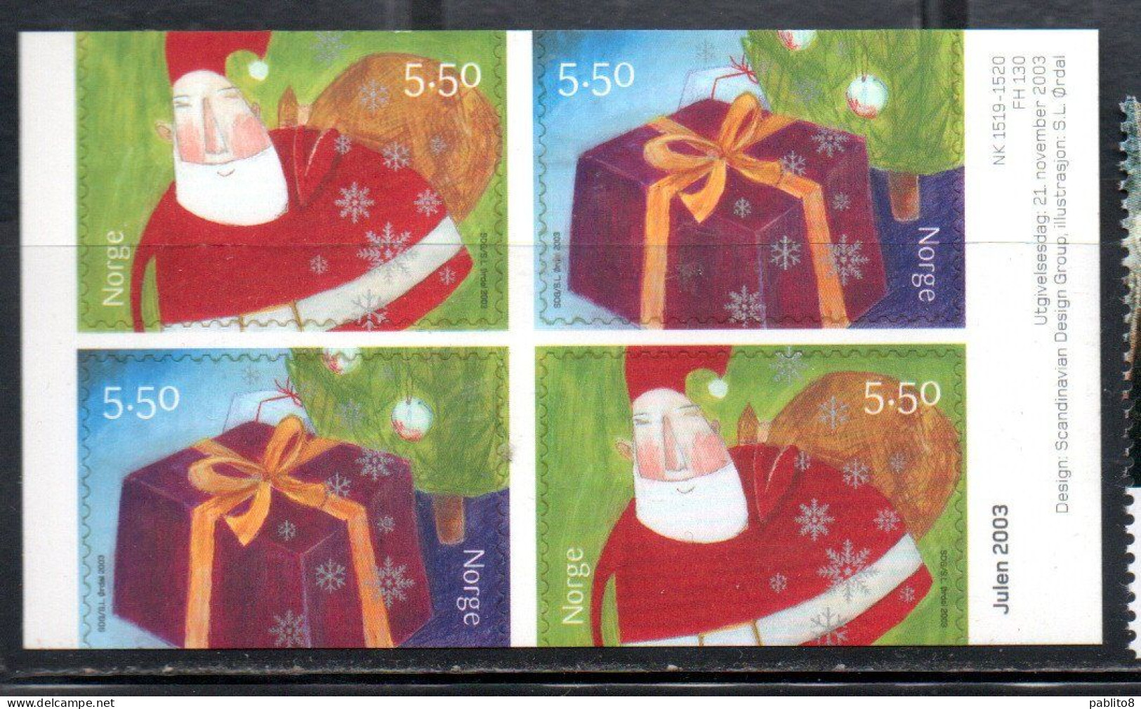 NORWAY NORGE NORVEGIA NORVEGE 2003 CHRISTMAS NATALE NOEL WEIHNACHTEN NAVIDAD FROM BOOKLET BLOCK MNH - Carnets
