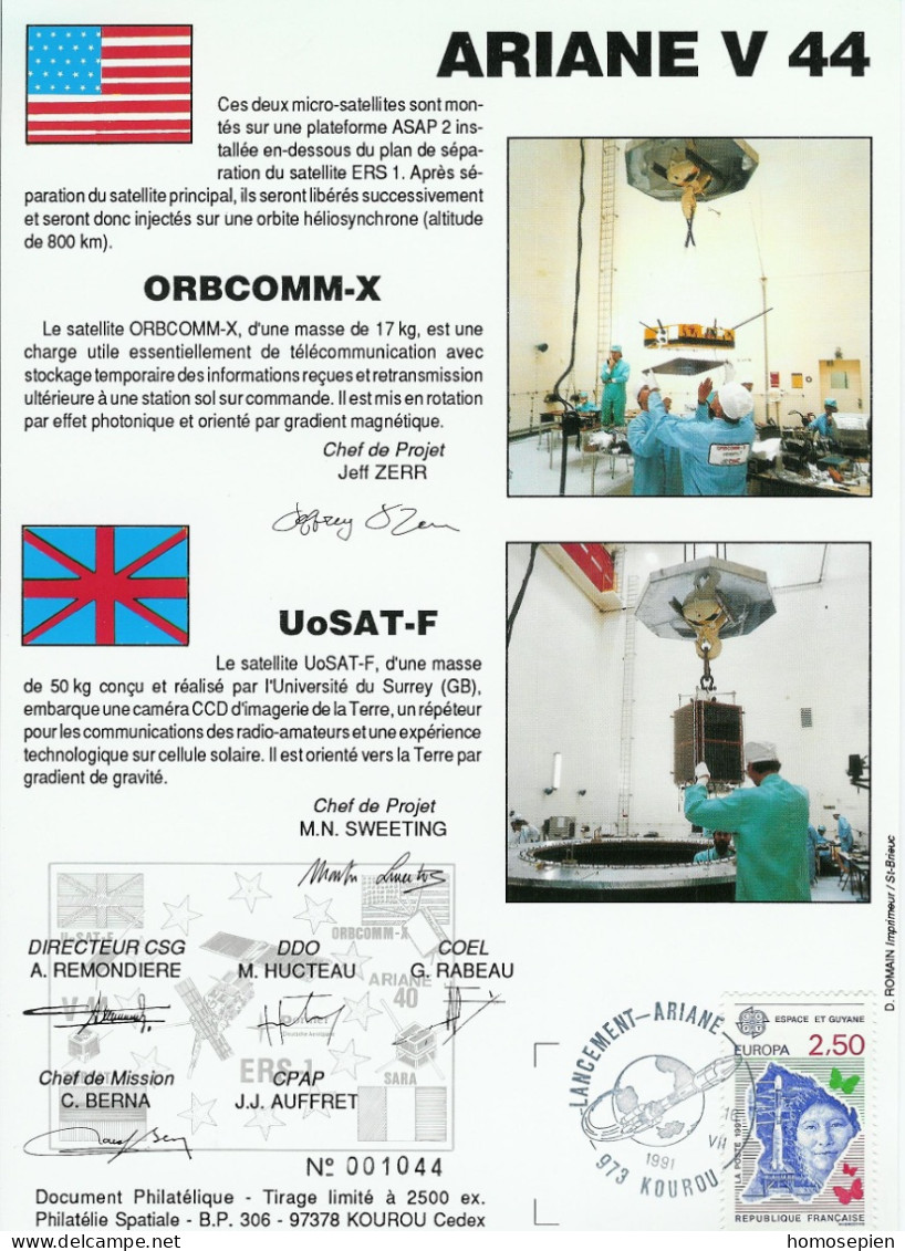 Espace 1991 07 17 - CSG - Ariane V44 - Satellites ORBCOMM X Et UoSAT F - Europa