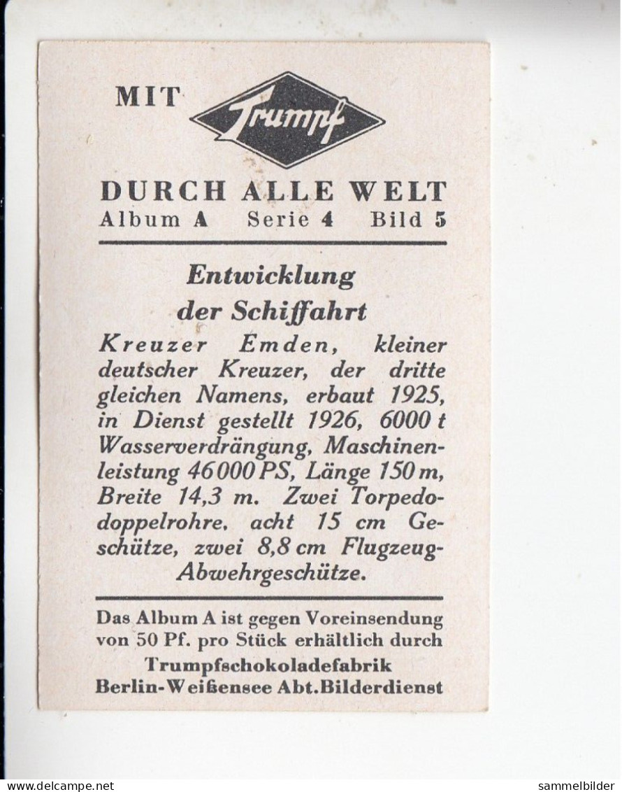 Mit Trumpf Durch Alle Welt Entwicklung Der Schiffahrt Kreuzer Emden  A Serie 4 #5 Von 1933 - Other Brands