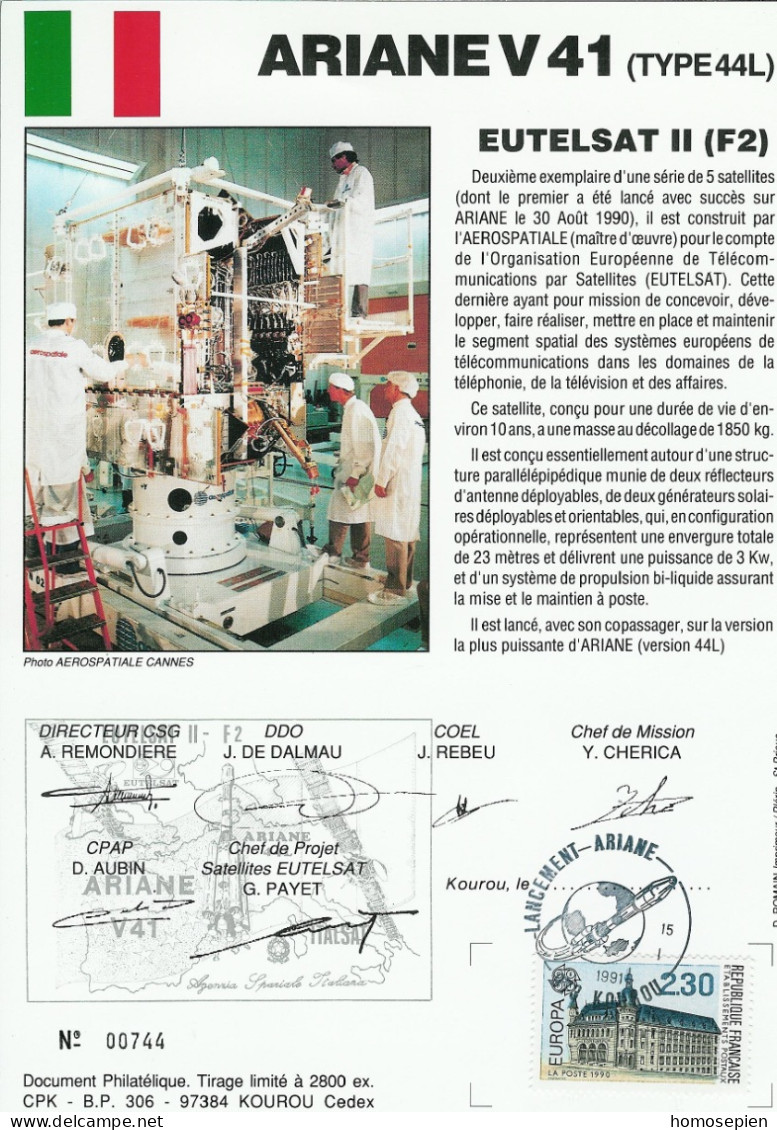 Espace 1991 01 16 - CSG - Ariane V41 - Satellite EUTELSAT IIF2 - Europe