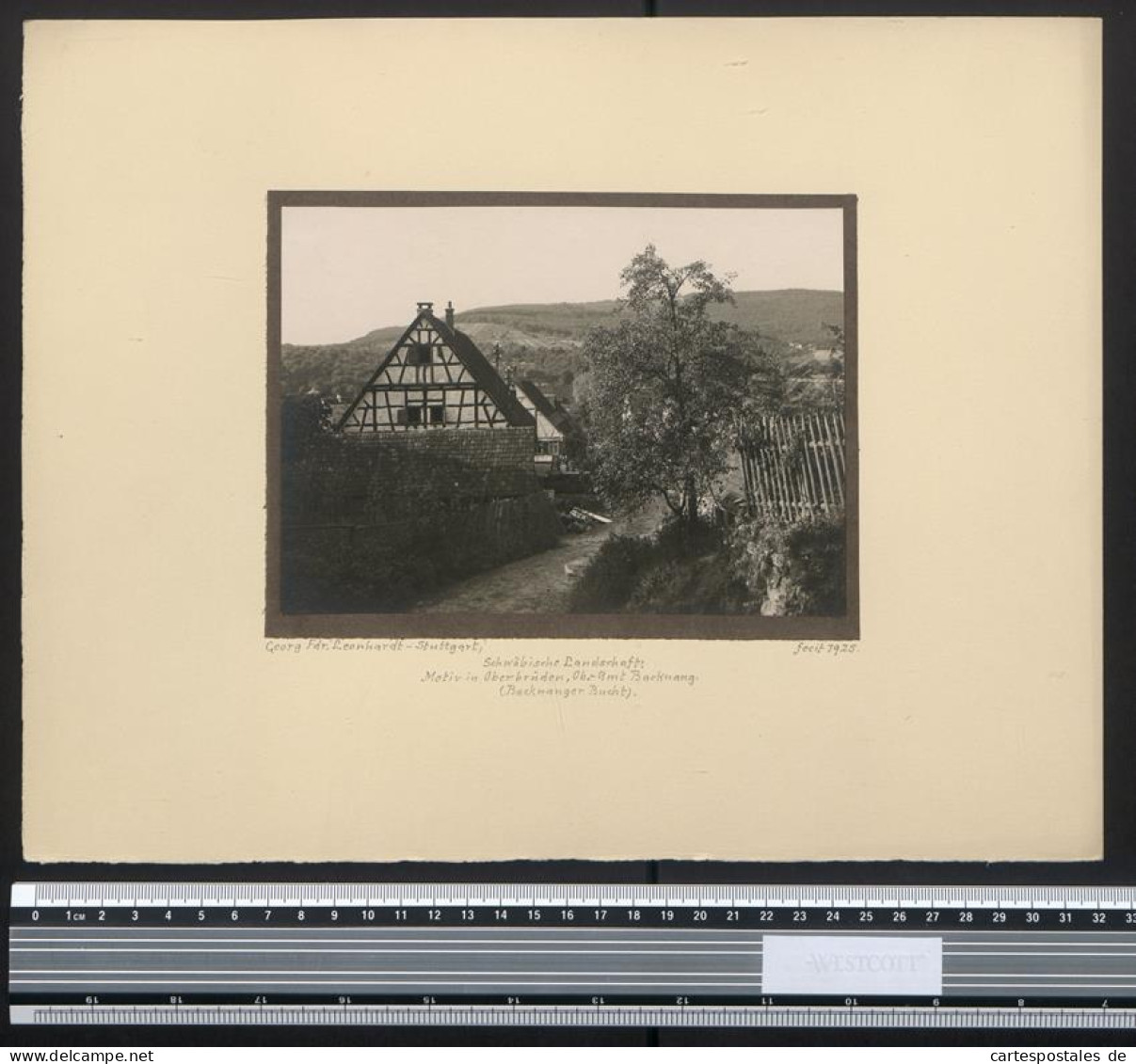 Fotografie Georg Friedrich Leonhardt, Stuttgart, Ansicht Oberbrüden, Backnanger Bucht, Fachwerkhaus Im Ort 1925  - Places