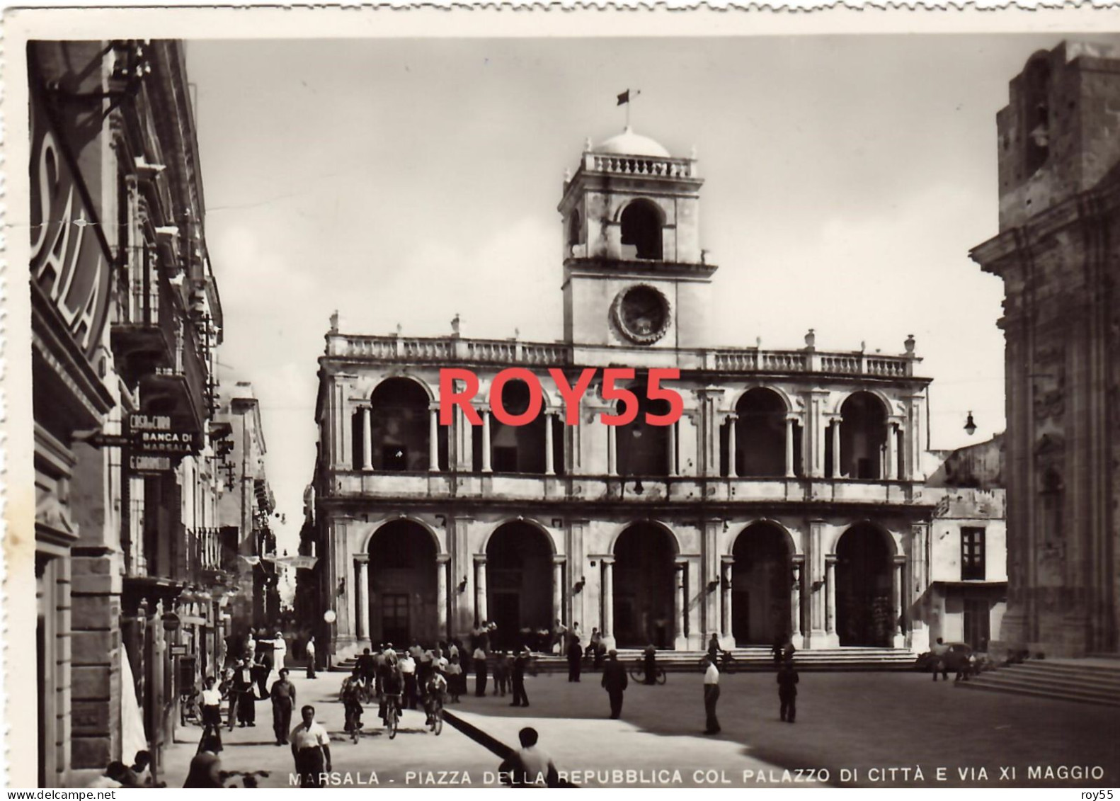 Sicilia-marsala Piazza Della Repubblica Animata Differente Bella Veduta Piazza Anni 50 - Marsala