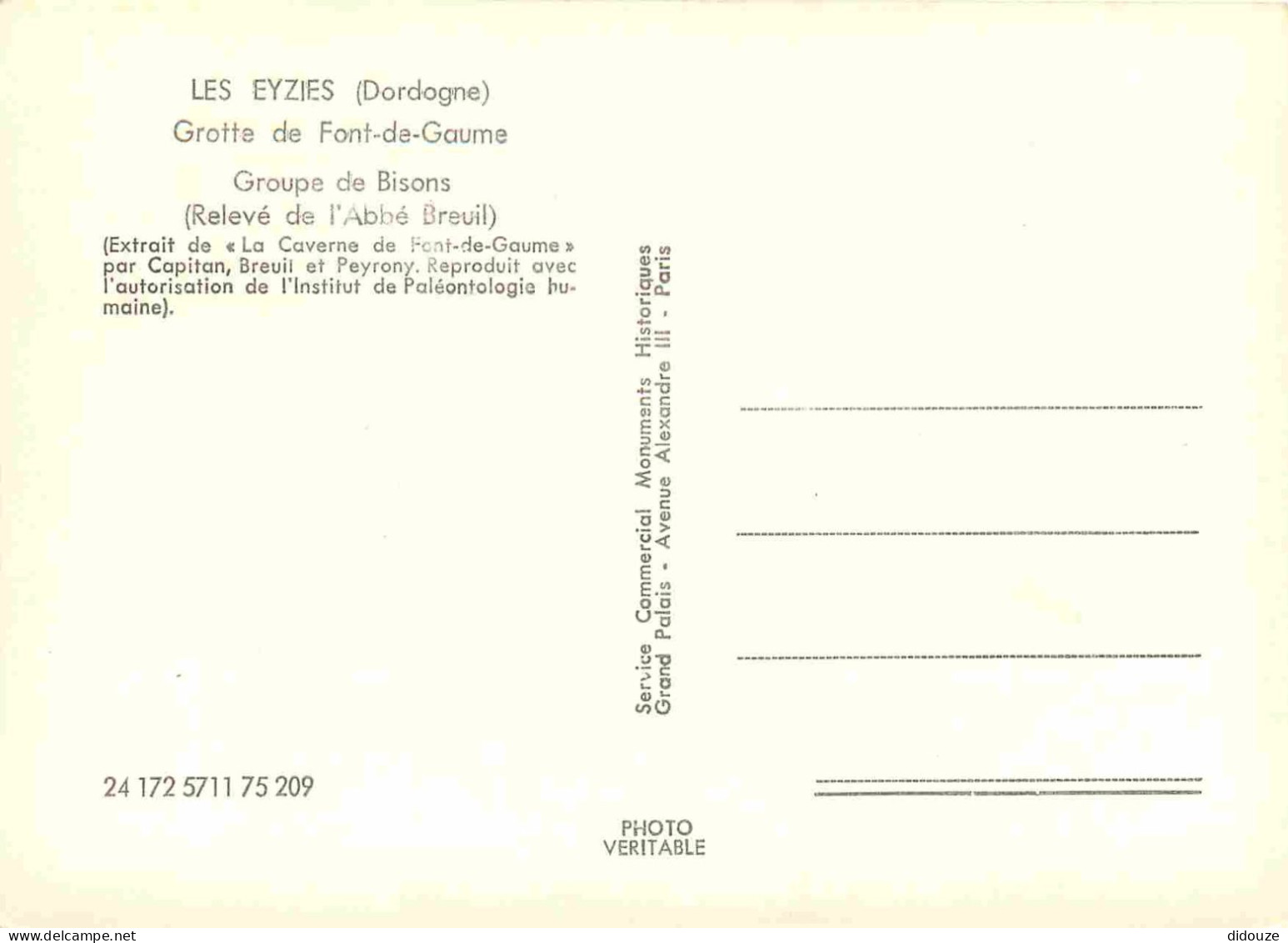 24 - Les Eyzies - Grotte De Font De Gaume - Groupe De Bisons - Relevé De L'Abbé Breuil - Art Préhistorique - Mention Pho - Les Eyzies