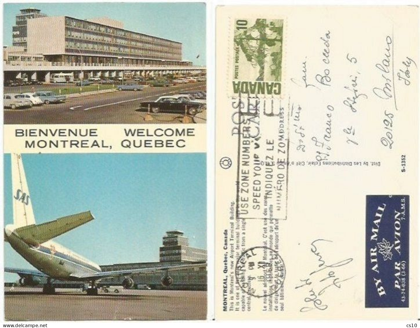 Canada Montreal Quebec International Airport - Terminal Bldg & SAS Airplane - Pcard Used 19jun1968 - Andere (Lucht)