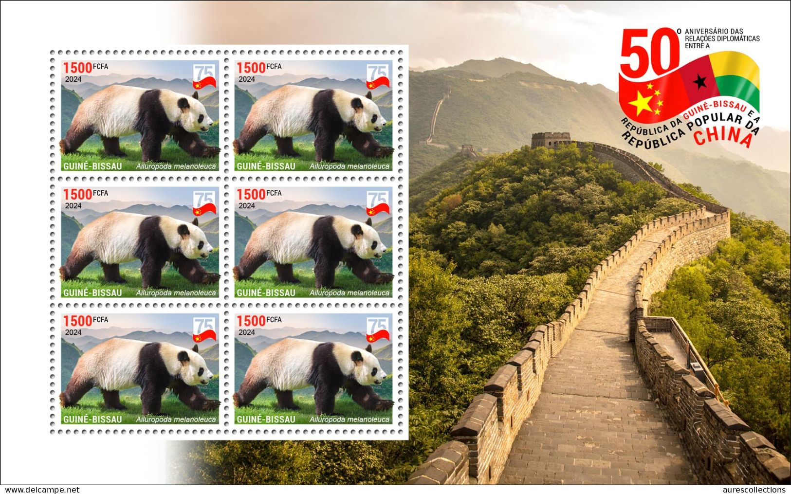 GUINEA BISSAU 2024 MS 6V - CHINA DIPLOMATIC RELATIONS - GIANT PANDAS PANDA GEANT - CHINA ANNIVERSARY - GREAT WALL - MNH - Bears