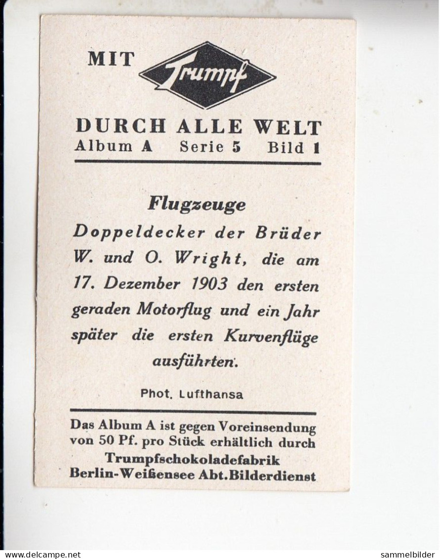 Mit Trumpf Durch Alle Welt Flugzeuge Doppeldecker Der Brüder Wright   A Serie 5 #1 Von 1933 - Autres Marques