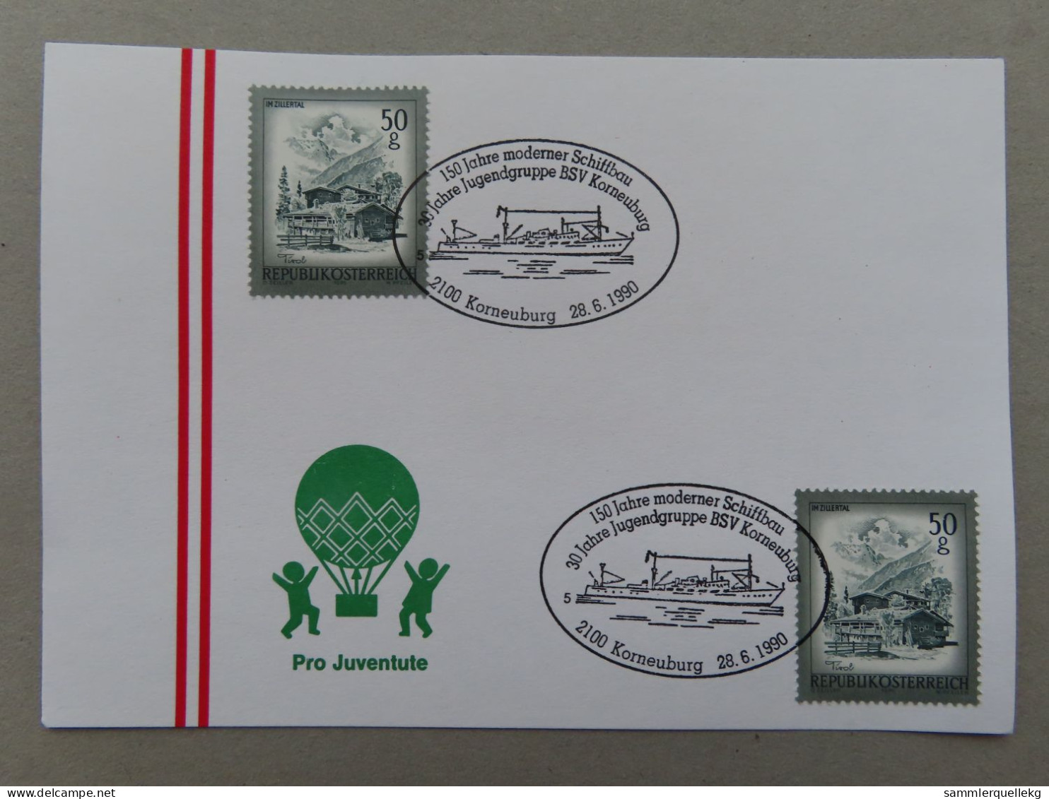 Österreich Pro Juventute - Mit Sonderstempel 28. 6. 1990 Korneuburg, 150 Jahre Moderner Schiffbau (Nr.580) - Other & Unclassified