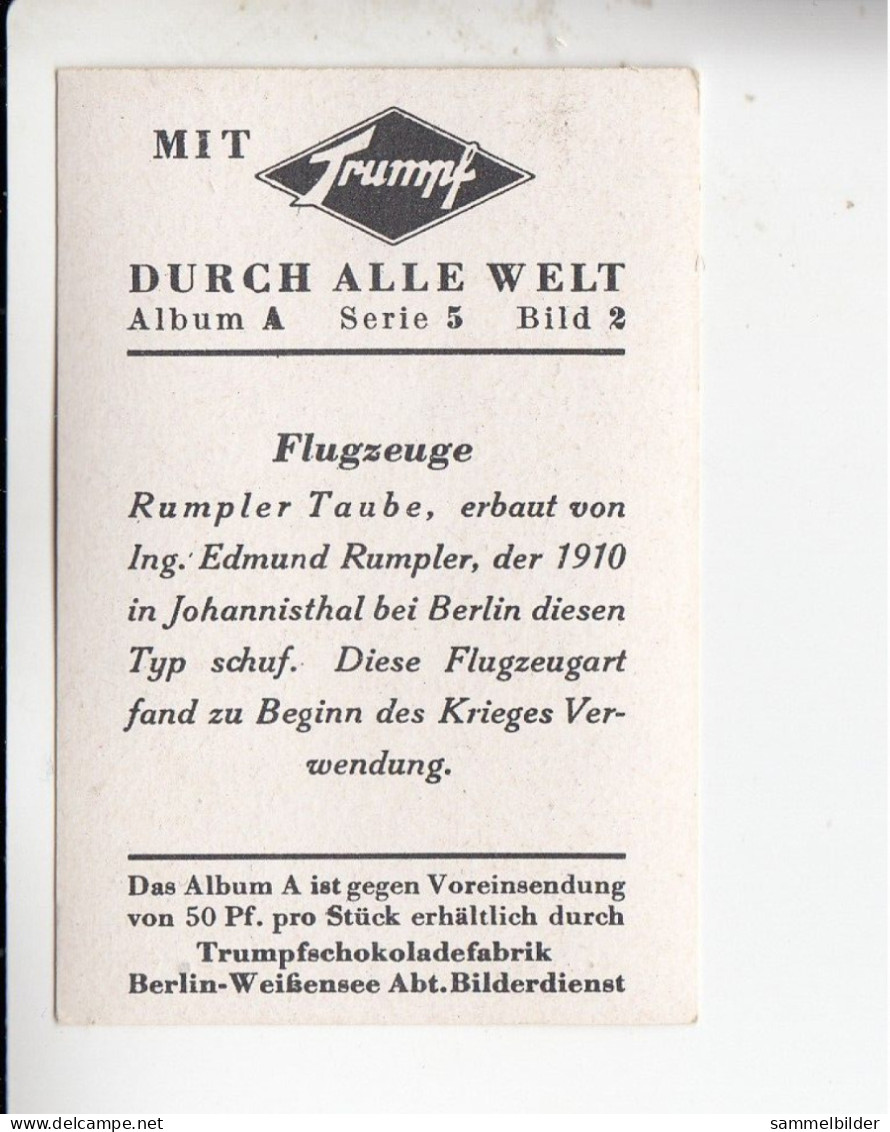 Mit Trumpf Durch Alle Welt Flugzeuge Rumpler Taube    A Serie 5 #2 Von 1933 - Sigarette (marche)