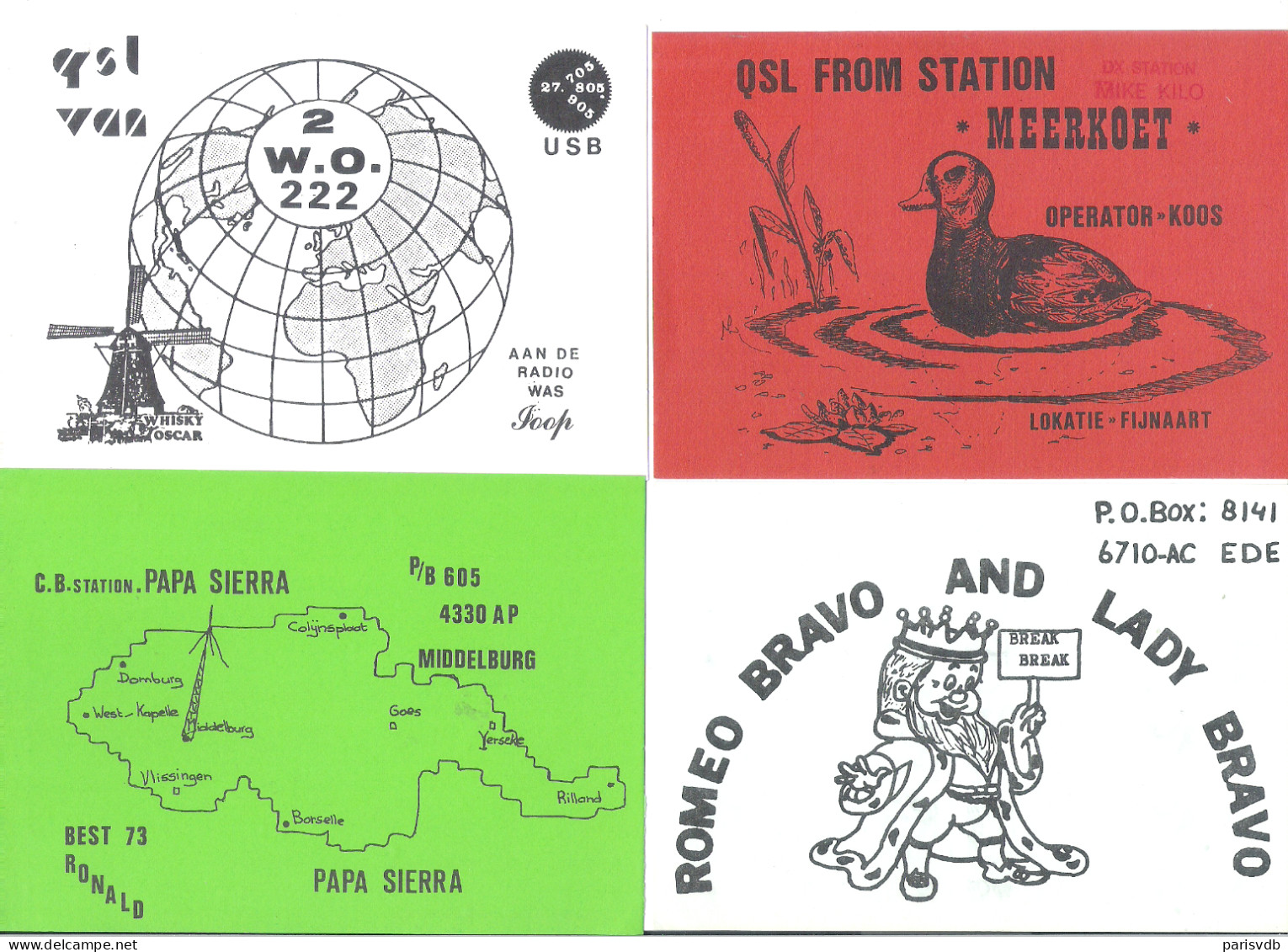 QSL Radio Card -  MIDDELBURG - EDE - FIJNAART - WOERDEN   (NL)   - 4 KAARTEN (10.786) - Amateurfunk