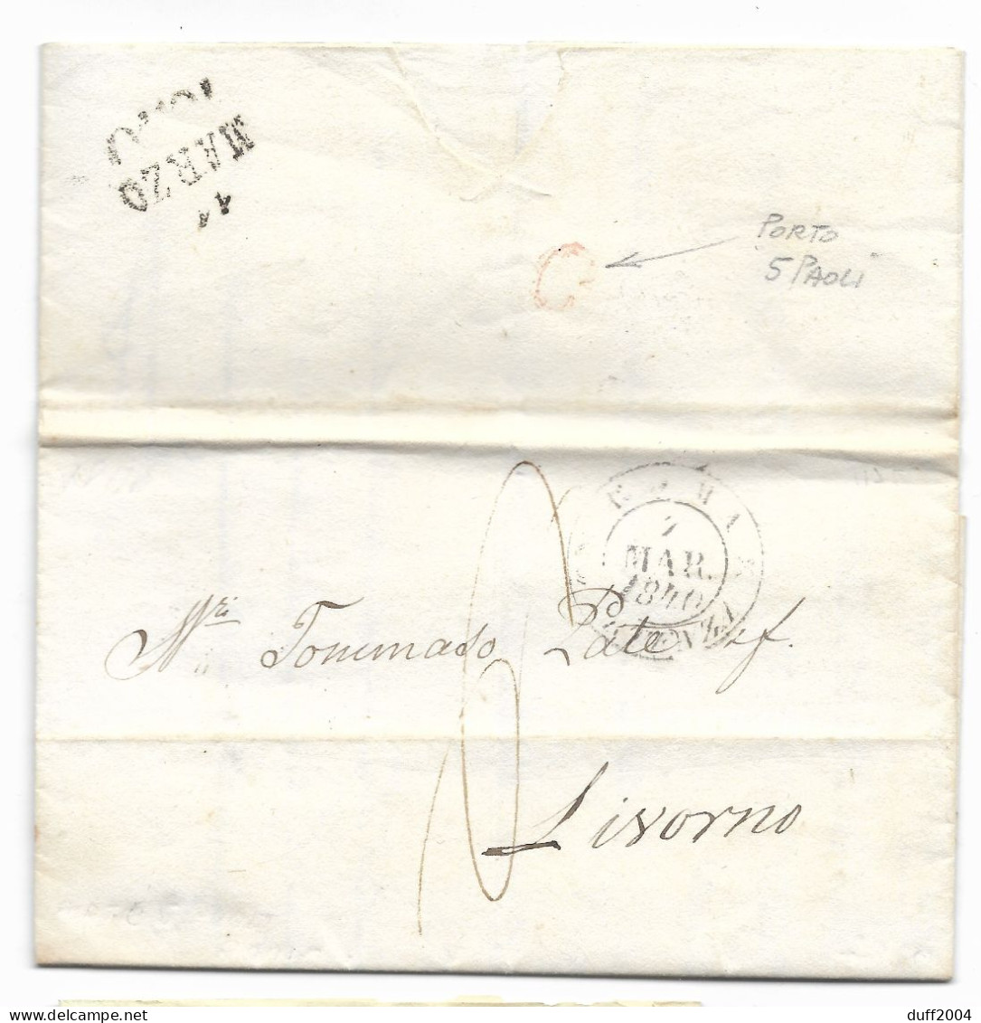 DA ROMA A LIVORNO - 7.3.1840 - DOPPIA TASSAZIONE. - ...-1850 Préphilatélie