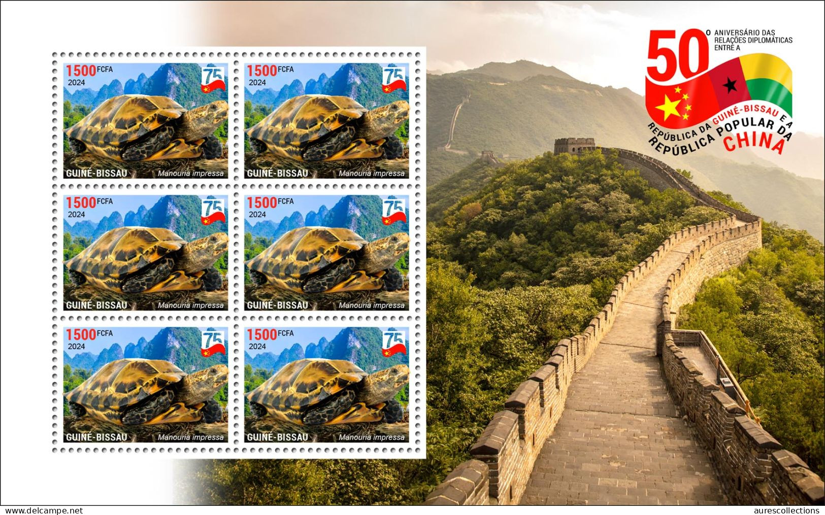 GUINEA BISSAU 2024 MS 6V - CHINA DIPLOMATIC RELATIONS - TURTLE TURTLES TORTUE TORTUES - CHINA ANNIVERSARY - MNH - Tortues