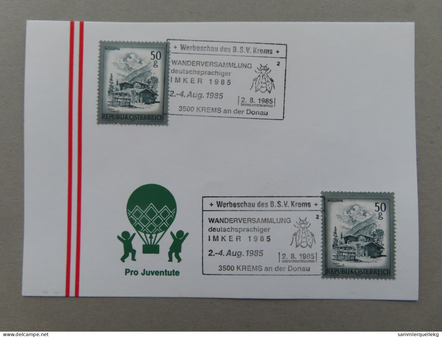 Österreich Pro Juventute - Mit Sonderstempel 2. 8. 1985 Krems An Der Donau, Wanderversammlung Deutsch. Imker (Nr.582) - Other & Unclassified