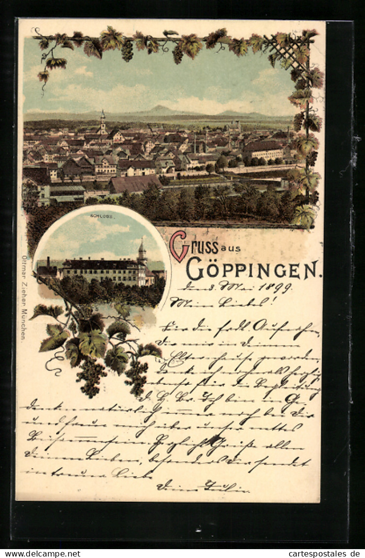 Lithographie Göppingen, Schloss, Blick über Die Stadt  - Göppingen