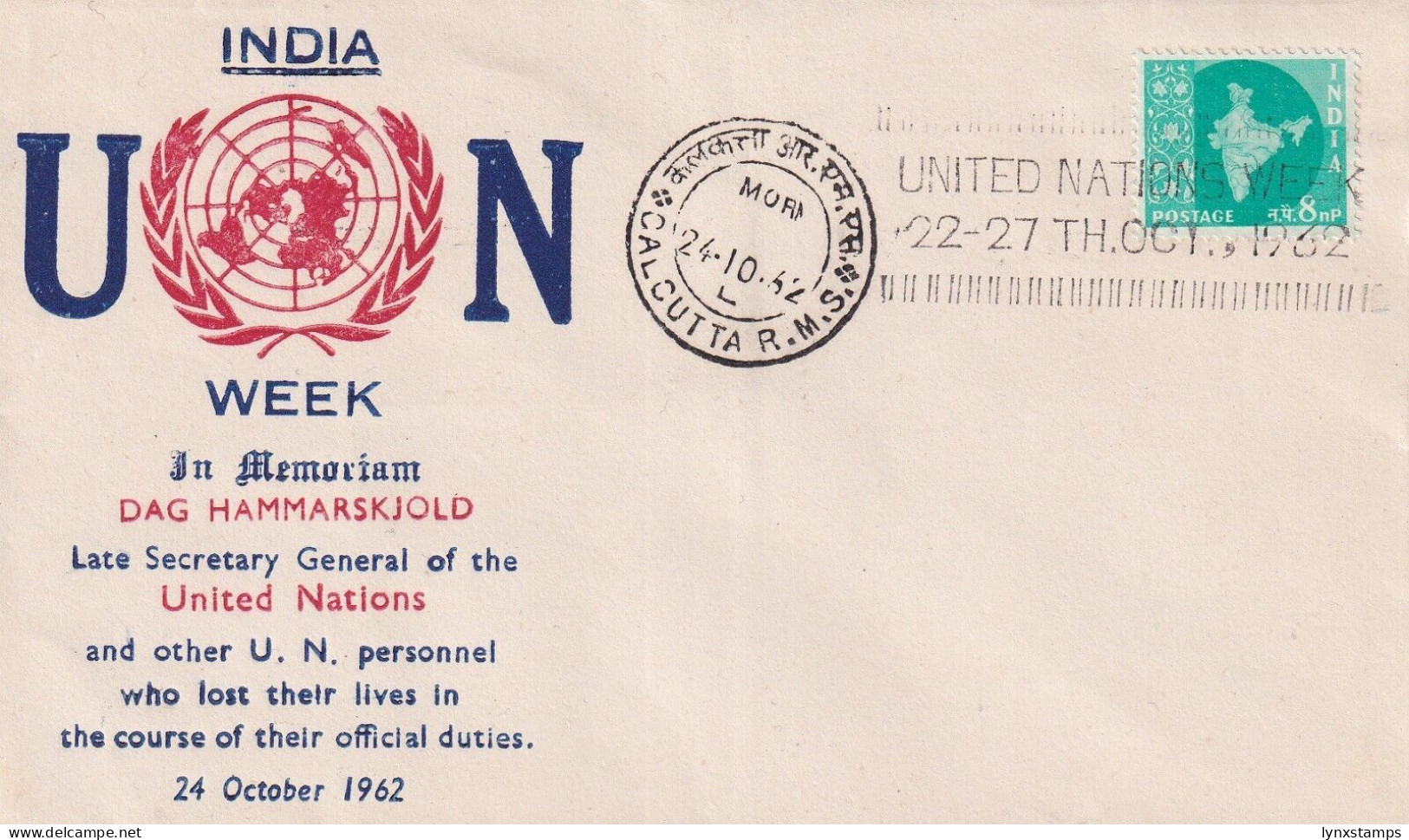 SA06c India 1962 UN Week, Dag Hammarskjöld Commemoration Cover - FDC