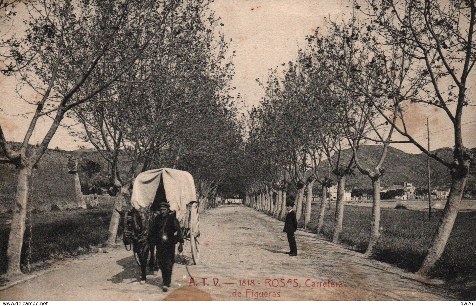 Rosas (Roses, Cataluña) Carretera De Figueras, Attelage - Carte A.T.V. N° 1818 De 1908 - Gerona