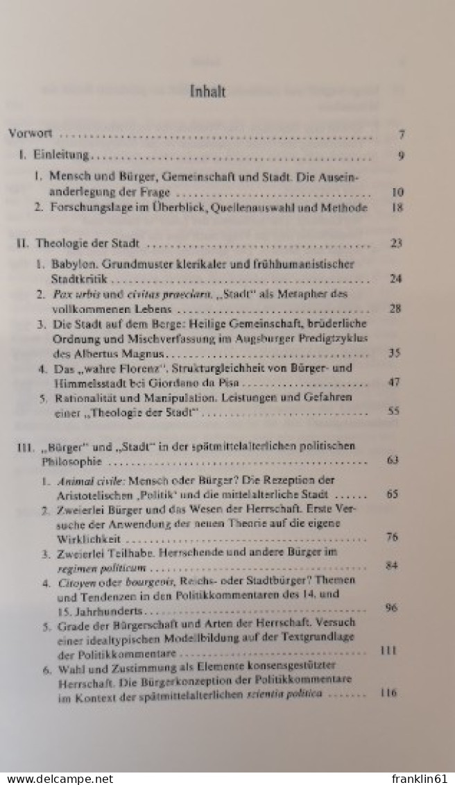 Mensch Und Bürger. Die Stadt Im Denken Spätmittelalterlicher Theologen, Philosophen Und Juristen. - 4. Neuzeit (1789-1914)