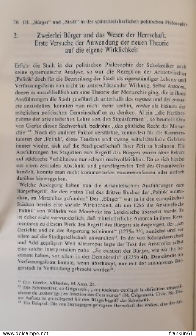 Mensch Und Bürger. Die Stadt Im Denken Spätmittelalterlicher Theologen, Philosophen Und Juristen. - 4. Neuzeit (1789-1914)