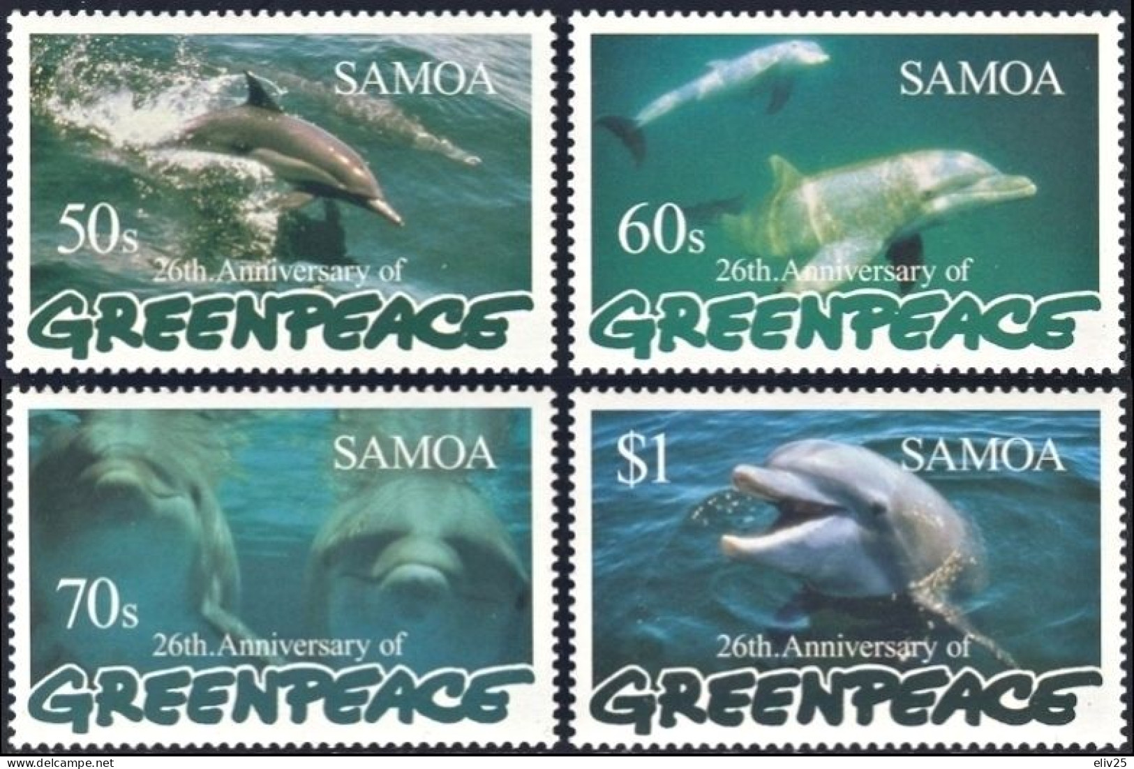 Samoa 1997, Greenpeace Dolphins - 4 V. MNH - Delfines
