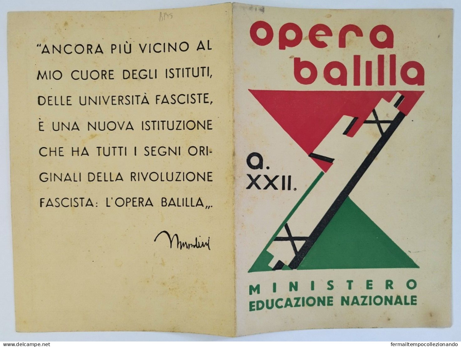 Bp45 Pagella Fascista Opera Balilla Palazzo E.nazionale Torino 1943 - Diplome Und Schulzeugnisse