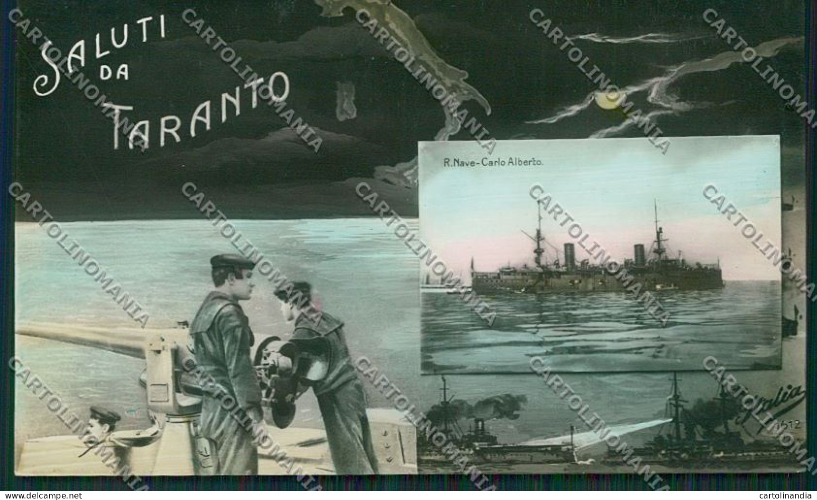 Taranto Città Saluti Da Marinaio Nave Carlo Alberto Foto Cartolina QQ5036 - Taranto