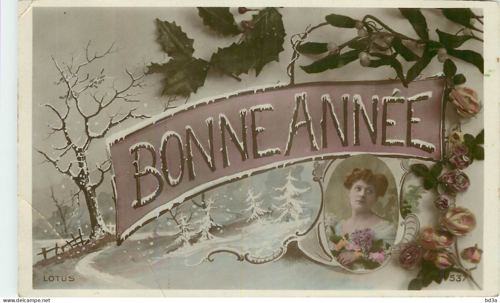  FANTAISIE - BONNE ANNEE - PAYSAGE -  FEMME DANS UN MEDAILLON - Nieuwjaar