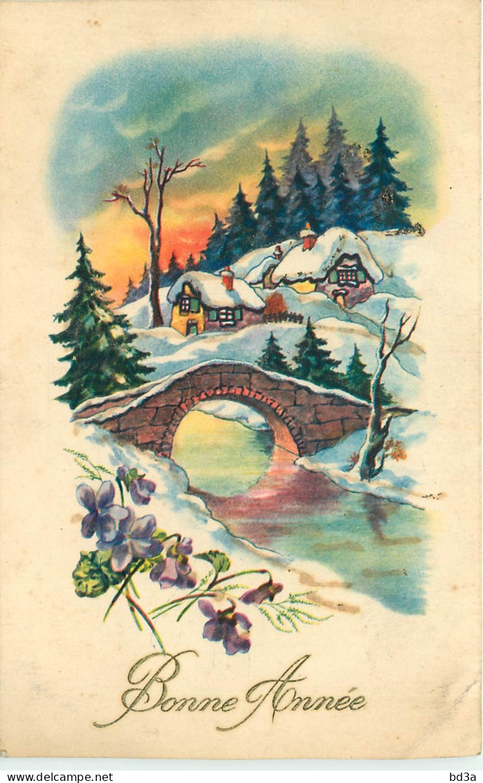    FANTAISIE - BONNE ANNEE -  RIVIERE - PONT - NEIGE - Nieuwjaar