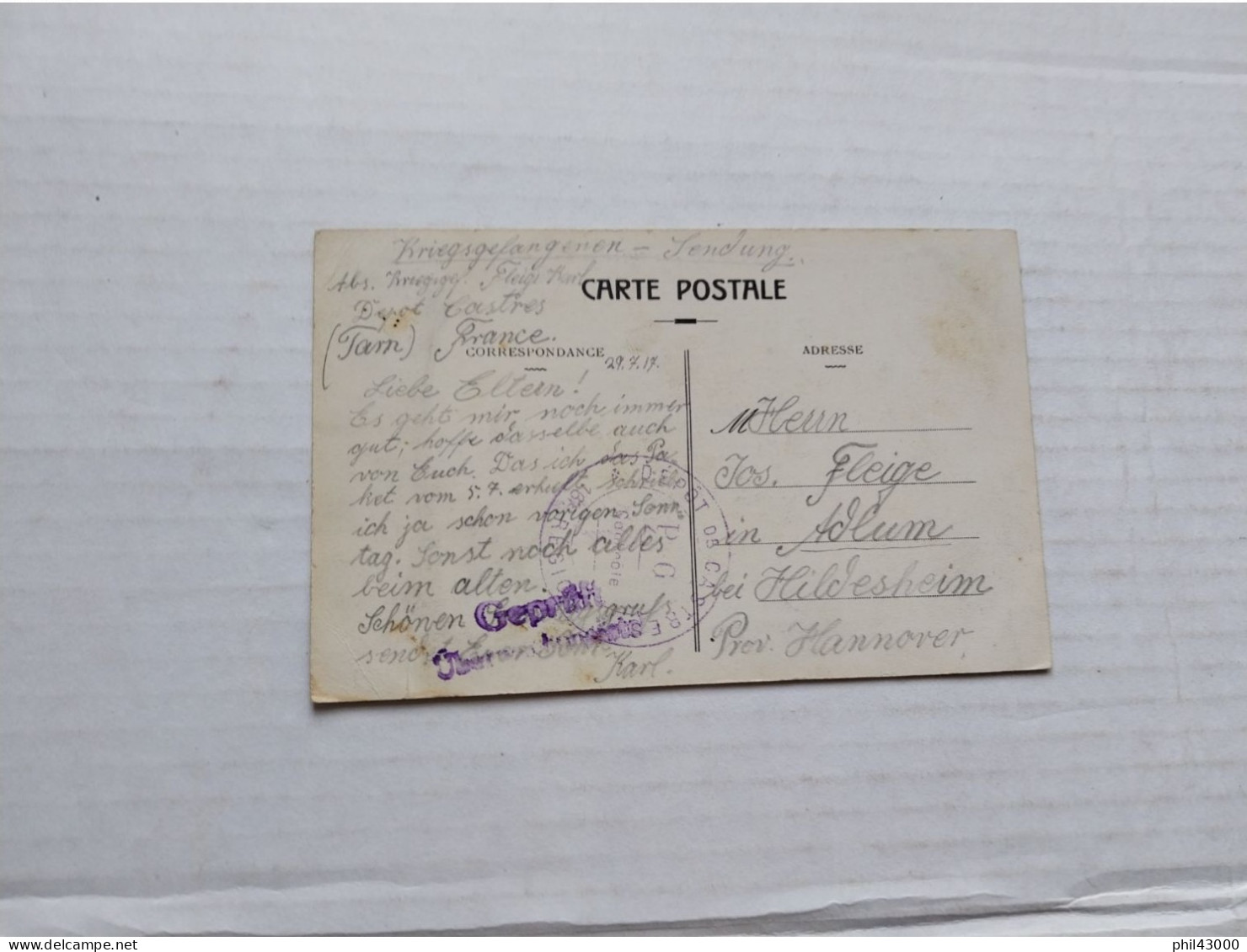 CACHET MILITAIRE SUR CPA  16éme REGION DEPOT CASTRES ENVOI PRISONNIER ALLEMAND LA BASTIDE - Documents