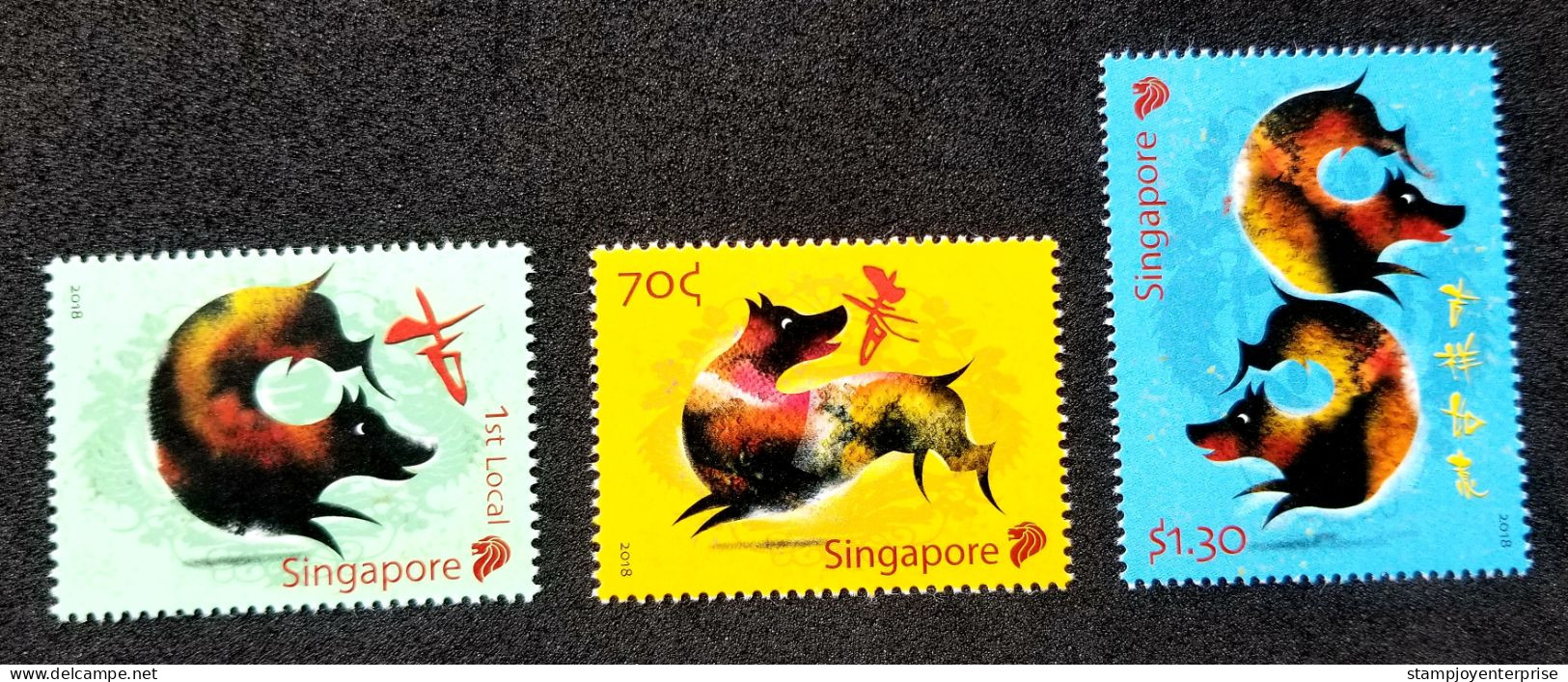 Singapore Year Of The Dog 2018 New Year Greeting Chinese Lunar Zodiac (stamp) MNH - Singapore (1959-...)