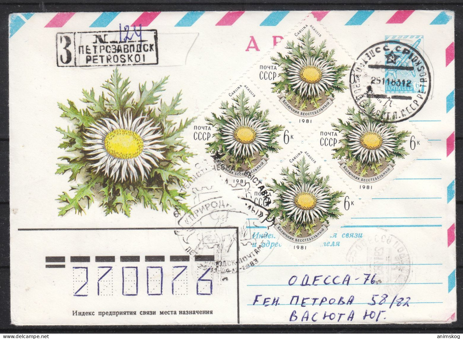 UdSSR, R-Ganzsachenbrief, Blumen / USSR, Registered Stationary Cover, Flower Cachet - Andere & Zonder Classificatie