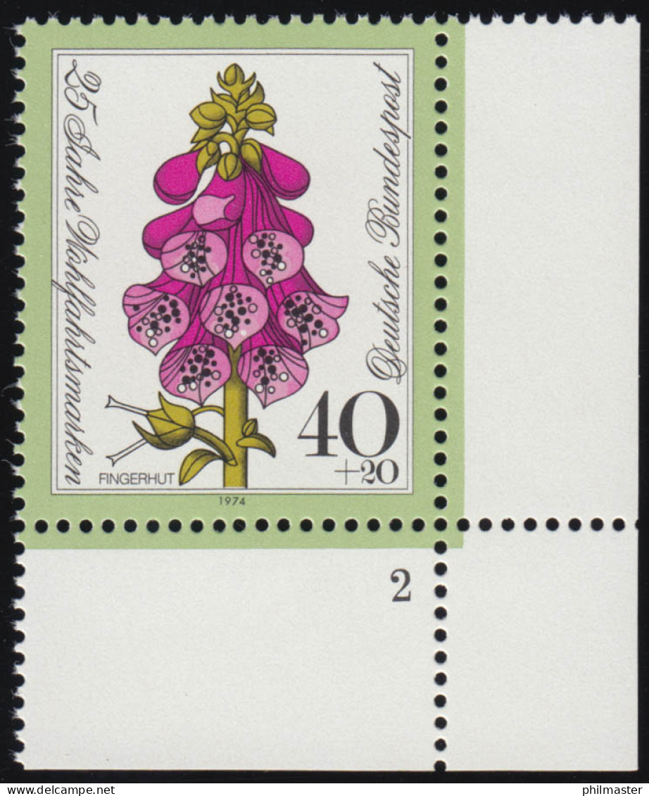 819 Wohlfahrt Blumen 40+20 Pf Roter Fingerhut ** FN2 - Unused Stamps