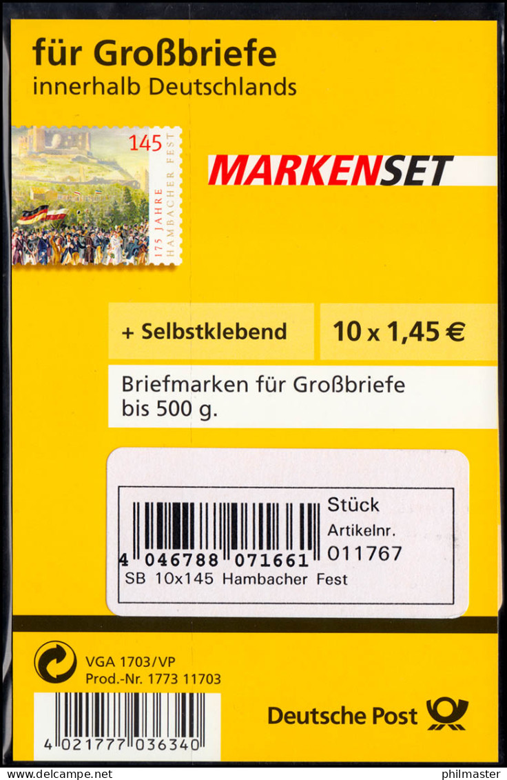 68aSBdb MH Hambacher Fest, MIT Grünem Punkt Im SB-Blister Label C, Postfrisch ** - 2001-2010